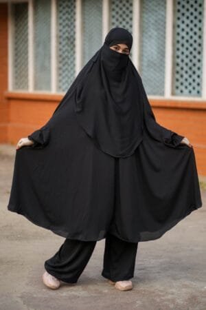 Dubai Cherry Black Khimar With Plazu Set